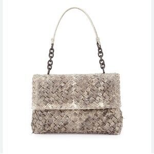 Bottega Veneta Olimpia – Intrecciato Ayers (Watersnake) Shoulder Bag, Grey/Taupe